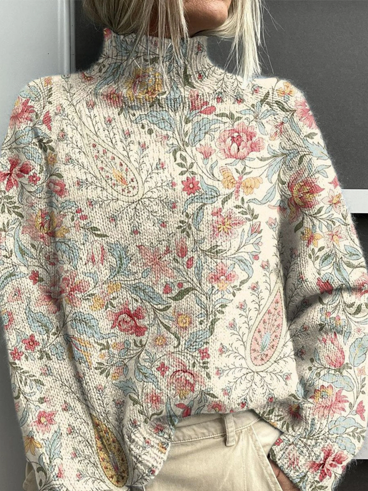 Penny | Vintage paisley floral knit turtleneck jumper