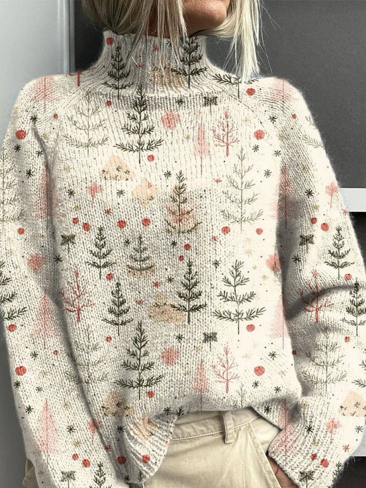 Edna | Christmas tree print turtleneck sweater