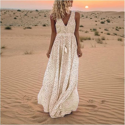 Ismena | Boho Polka Dot Maxi Dress