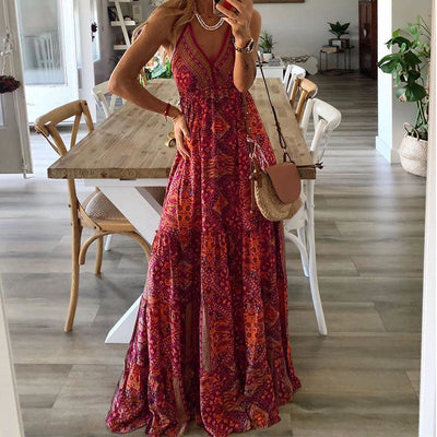 Wren | Boho Spaghetti Strap V-Neck Maxi Dress